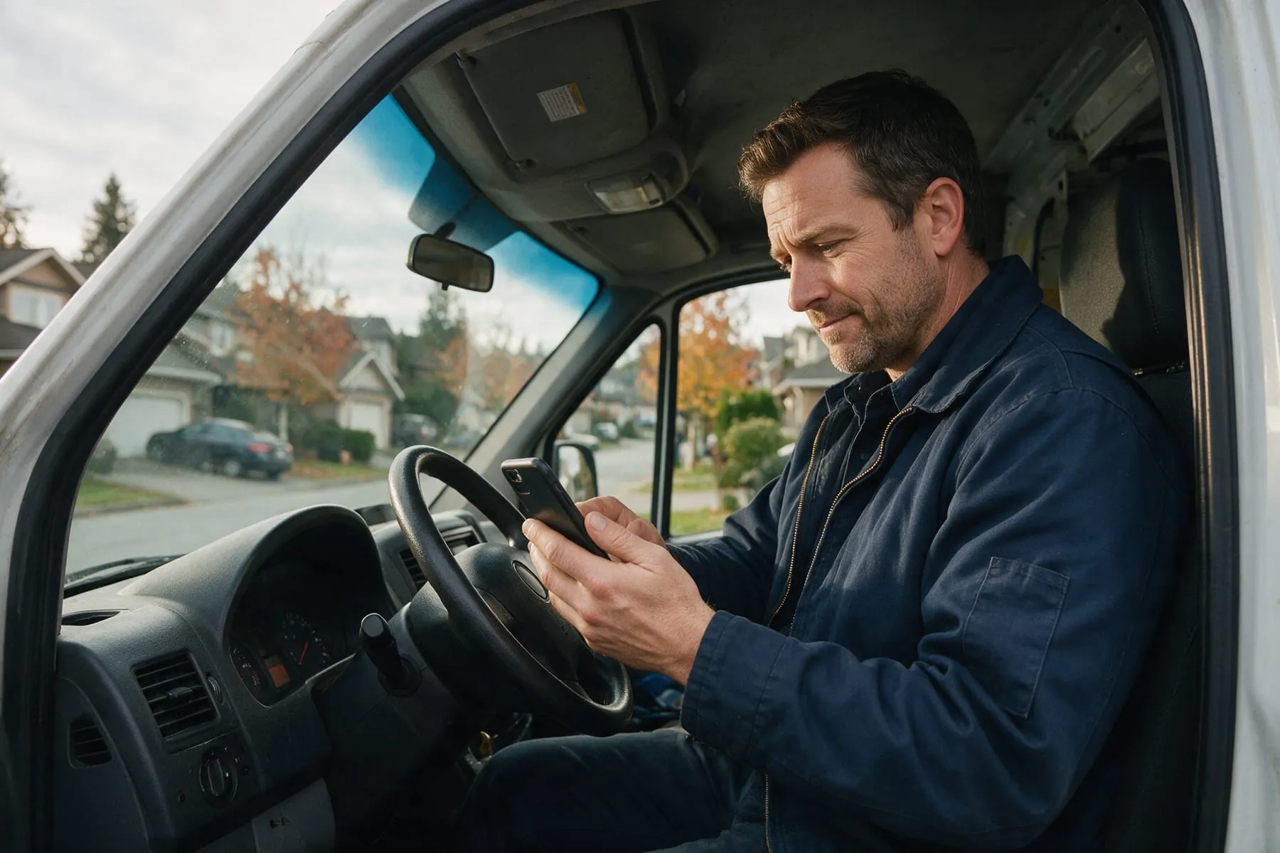 Small business owner checking Google search ads on a phone