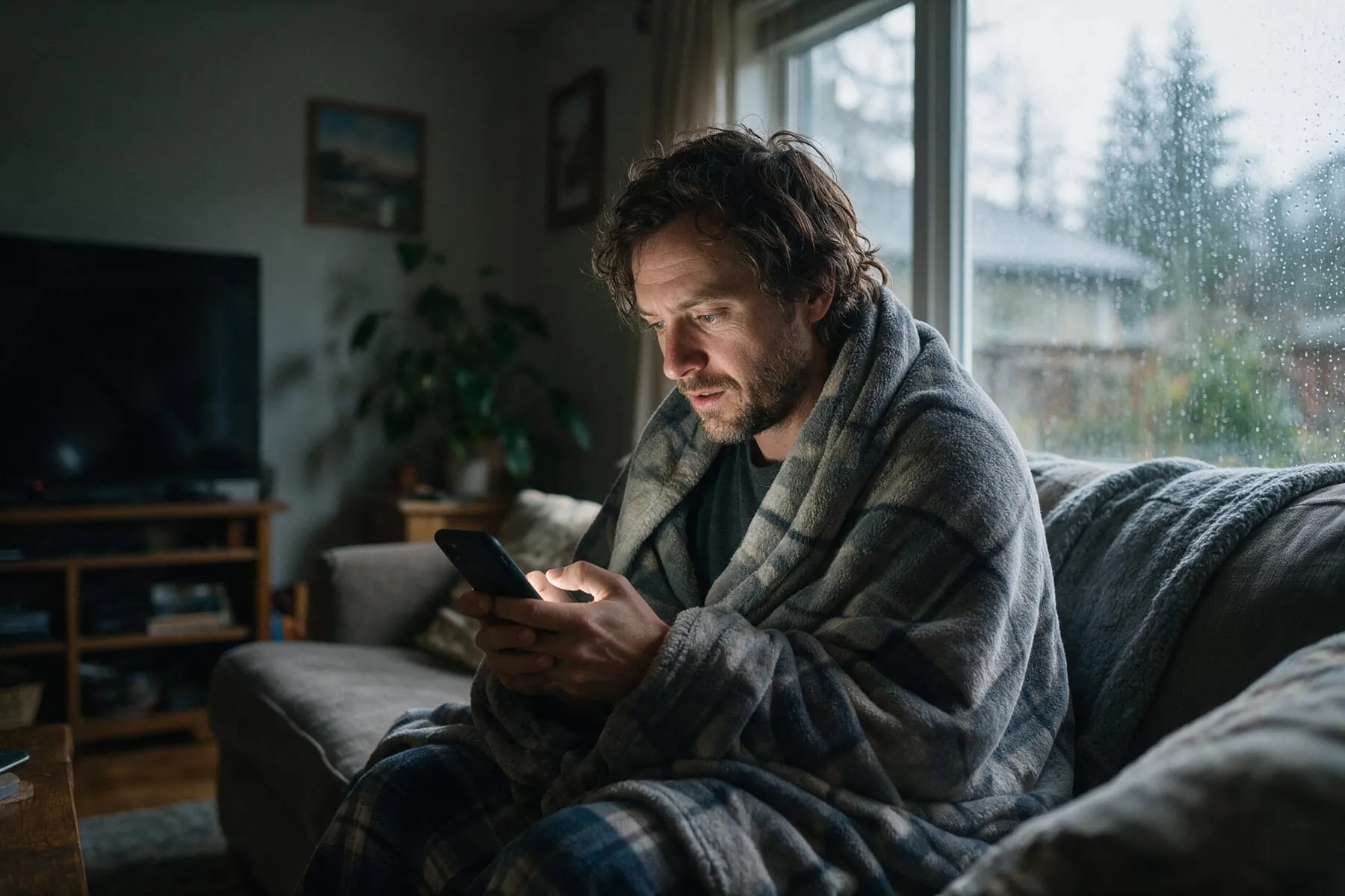 Homeowner searching on Google for furnace repair