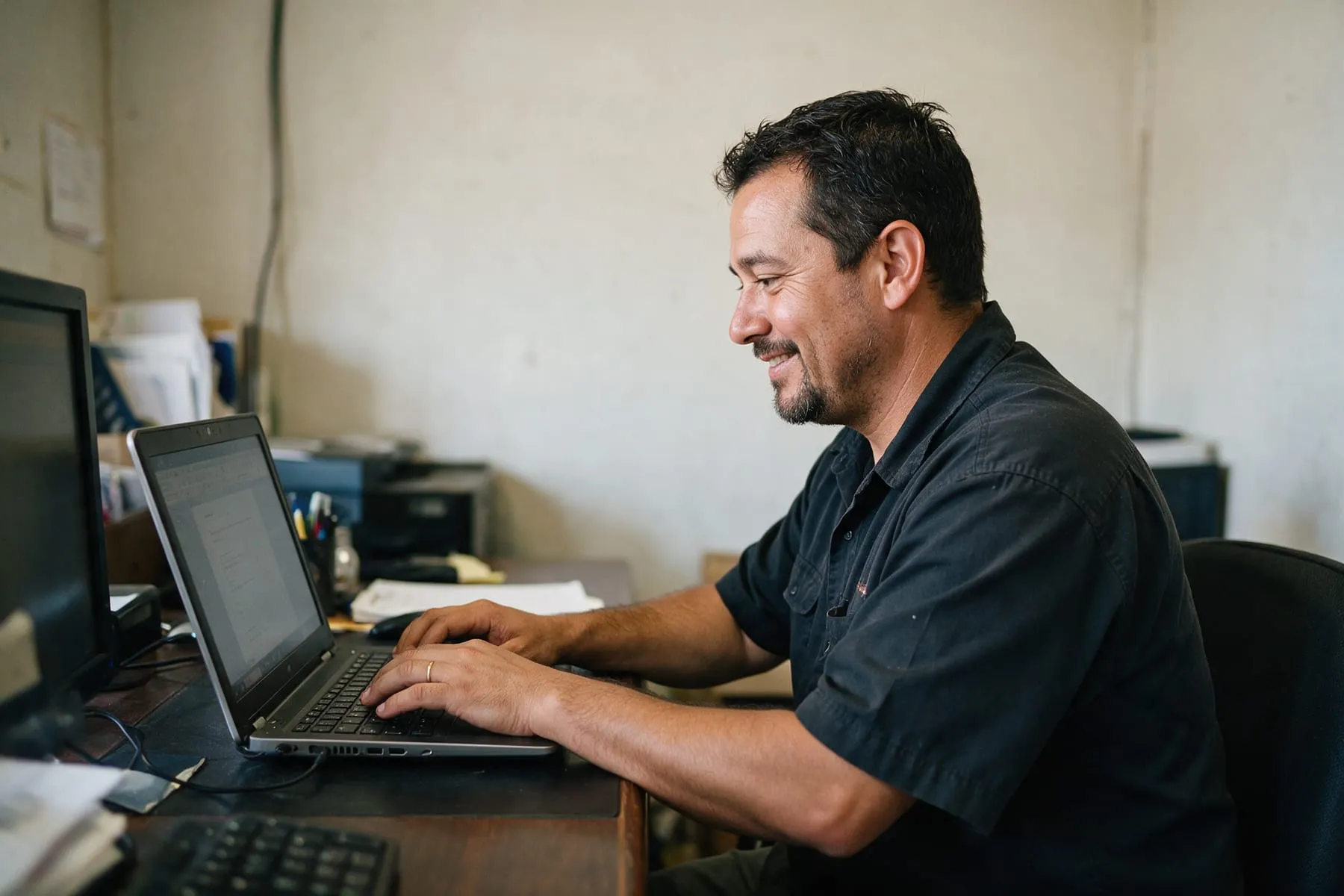 Business owner reporting a Google review from a laptop