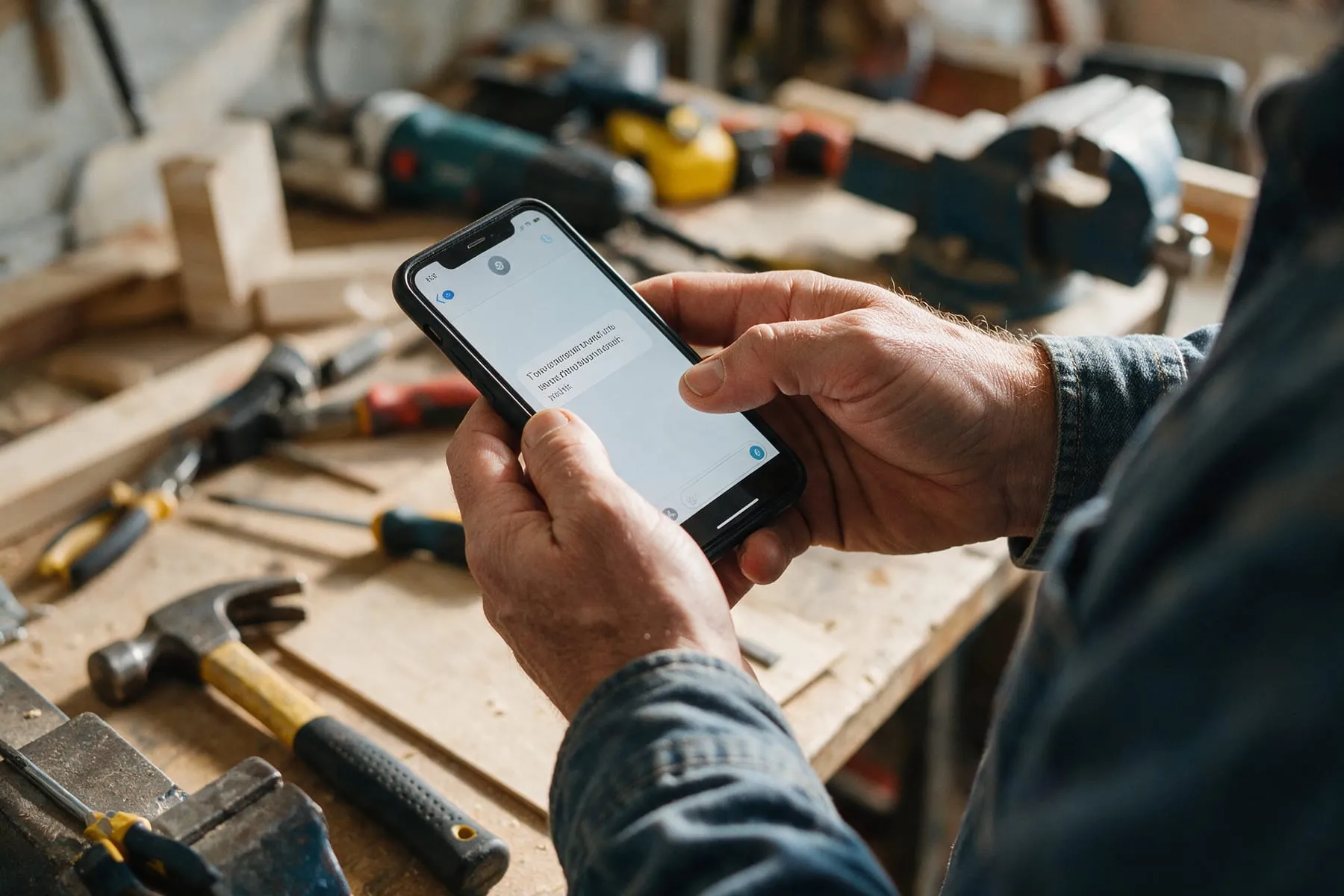 Business owner checking a suspicious review on a phone