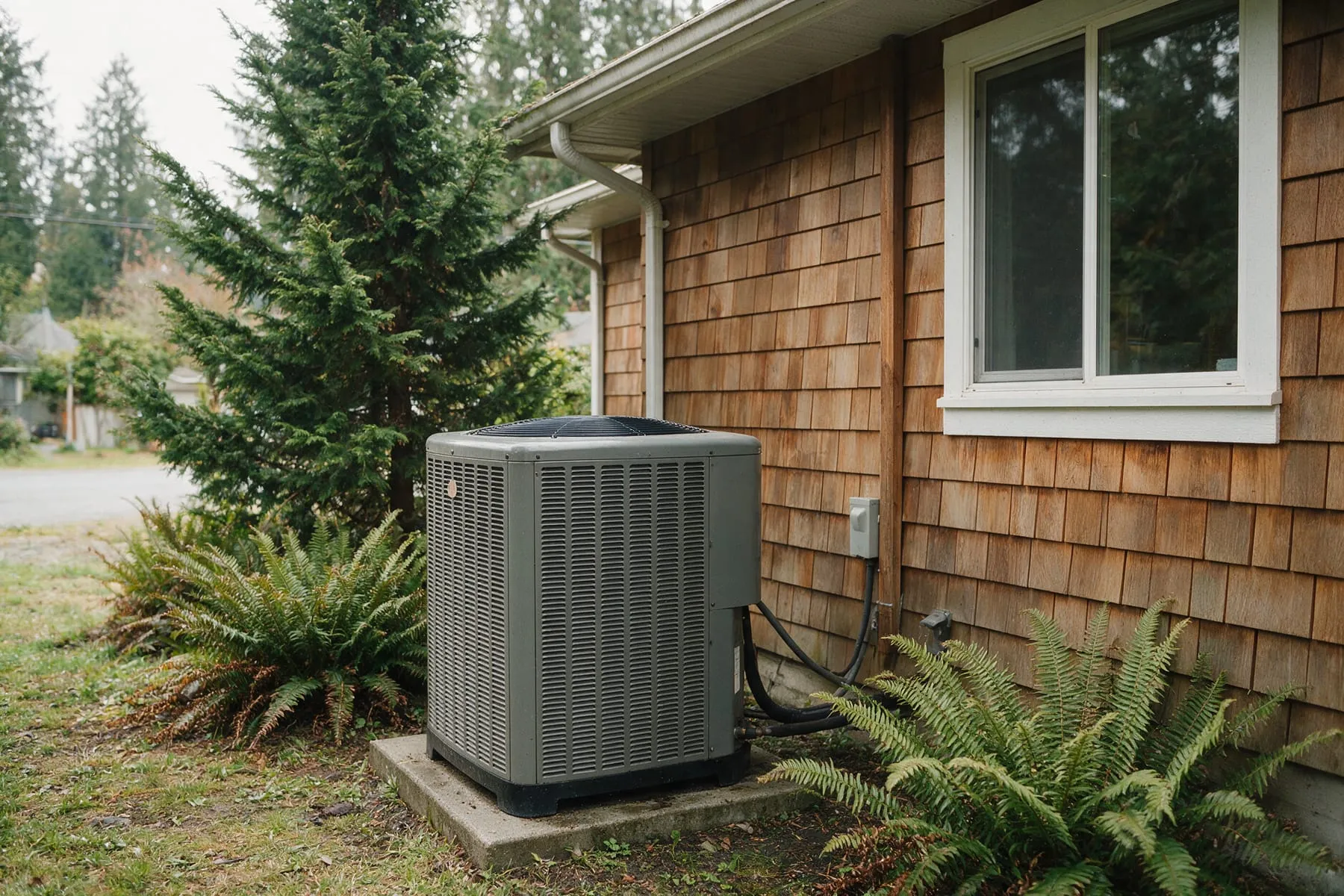 Heat pump installed outside a home in British Columbia