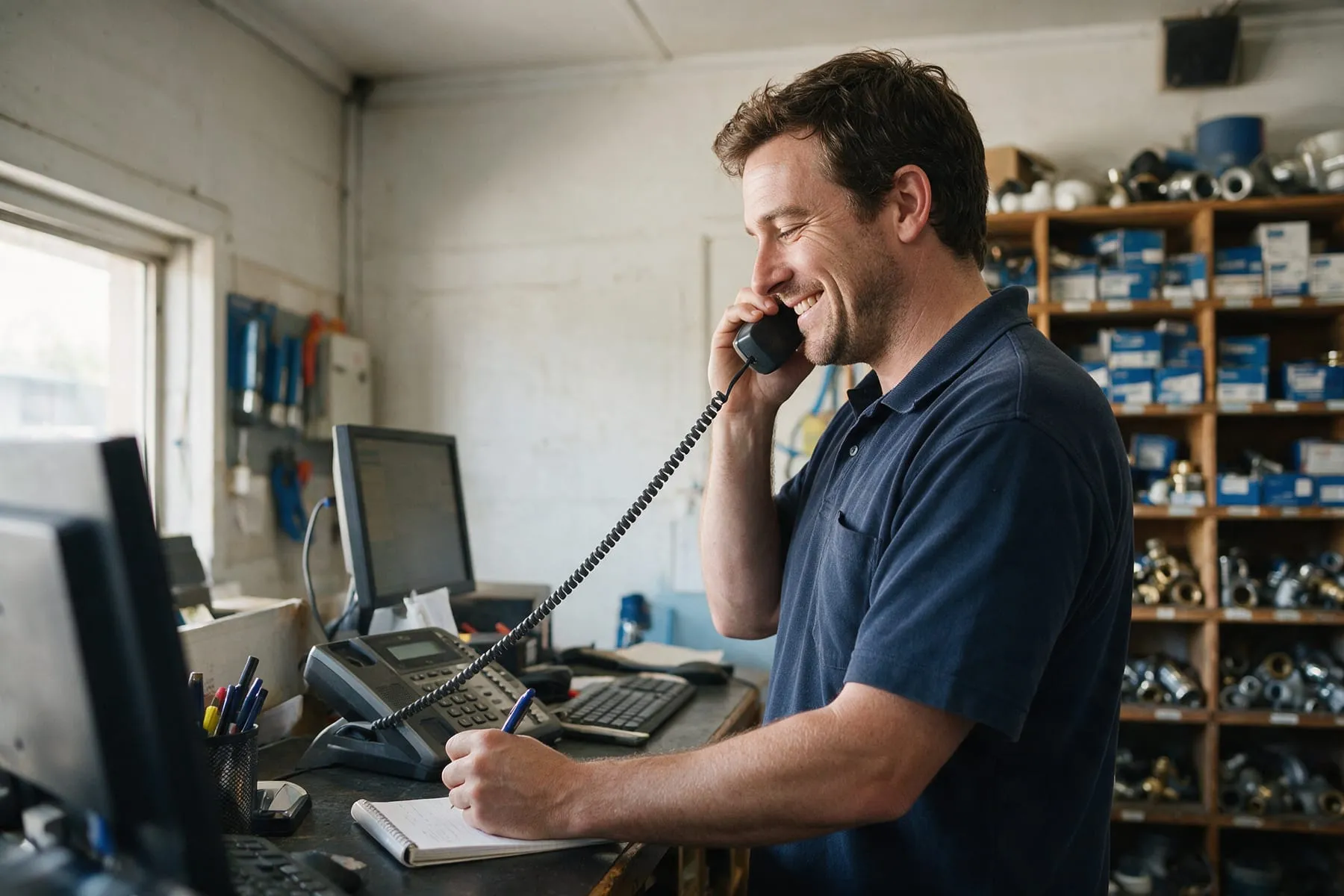 Staff member answering a new customer call from a Google ad
