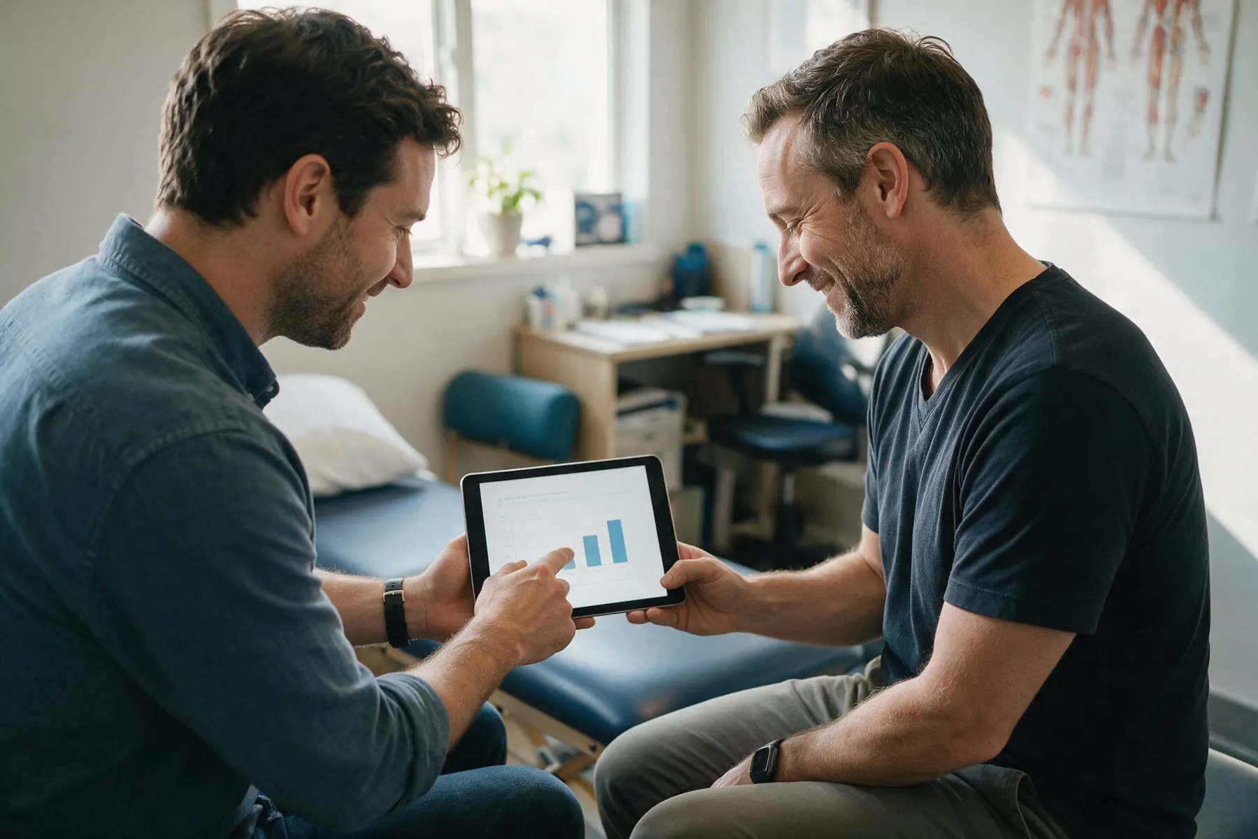 Marketer reviewing a monthly SEO report with a business owner