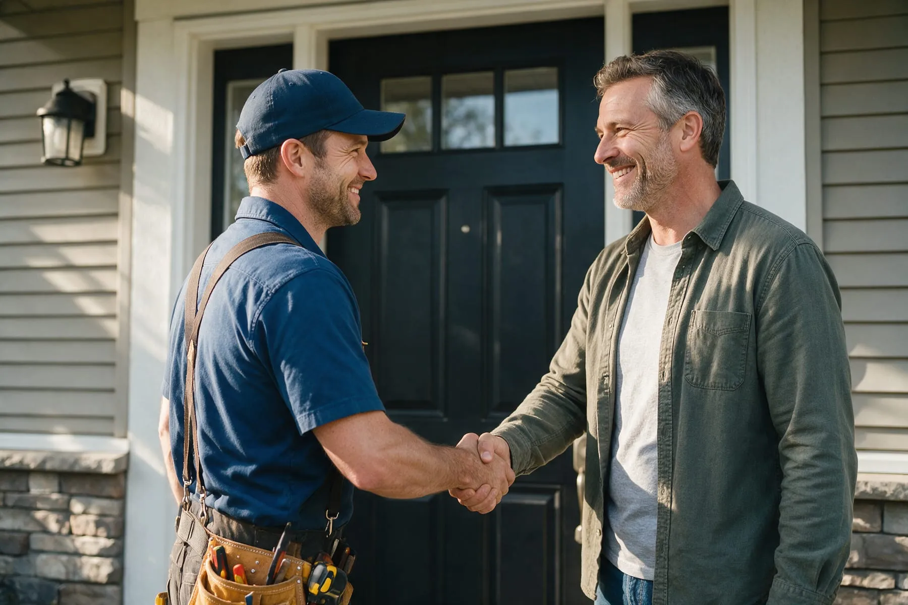 Contractor thanking a happy customer after finishing a job