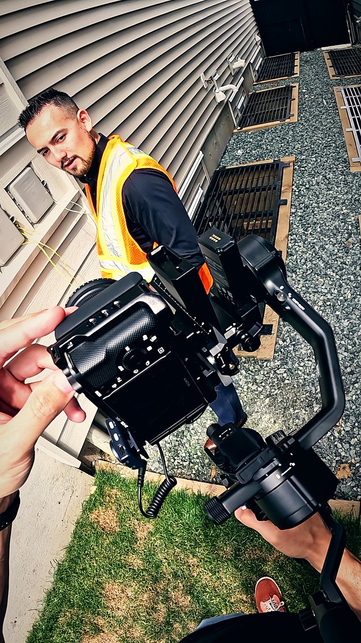 Filming a contractor on a job site with a gimbal
